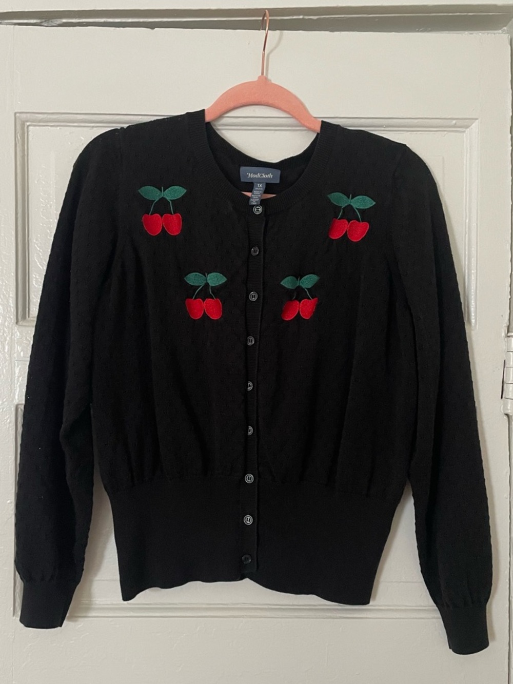 ModCloth Plus Size Black Cardigan with Red Cherries 1X